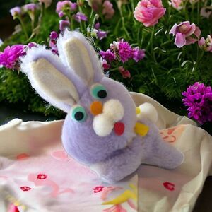 Vtg Easter Pets Bunny Rabbit Purple Easter Unlimited Stuffed Animal Mini Spring.